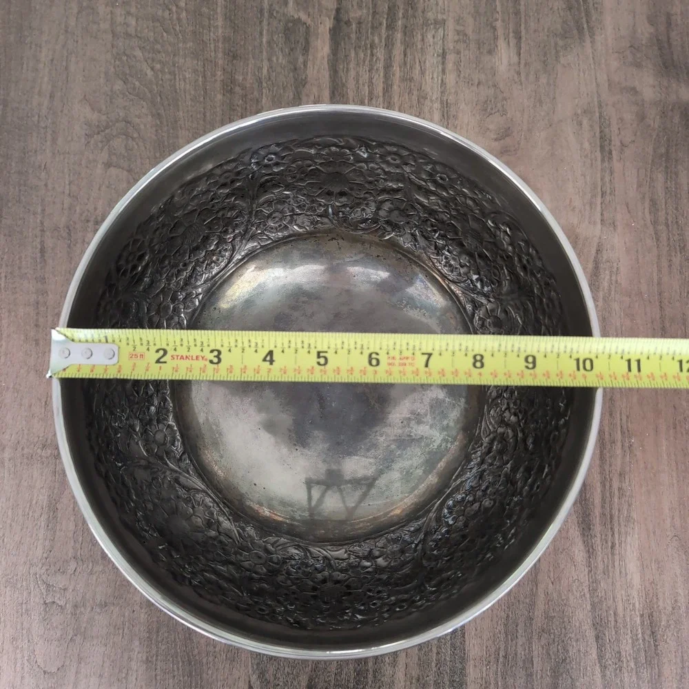 EPNS Floral Embossed Pedestal Bowl Silver Made in India Large Ornate Centerpiece